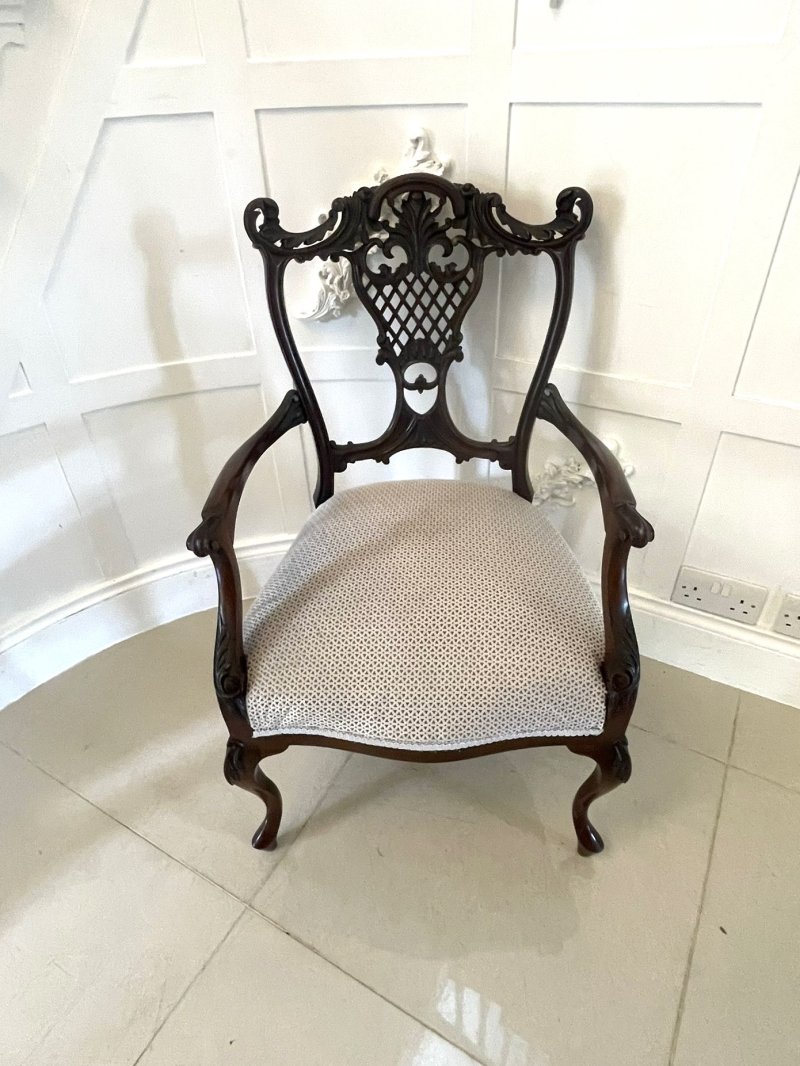 Quality Antique Victorian Mahogany Carved Elbow Chair